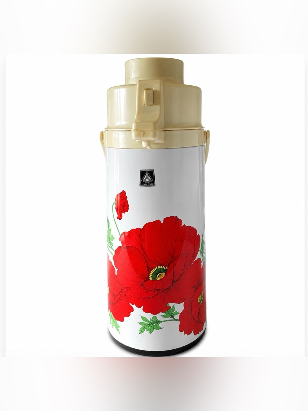 Sunrise Retro Coffee Pump Dispenser Poppy Floral Design Hot Cold Thermos Vintage